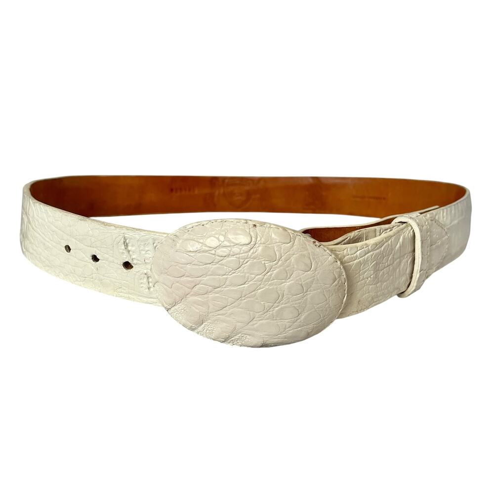 Vintage Genuine Crocodile Wild West Boots White Leather Mens Belt Size 36